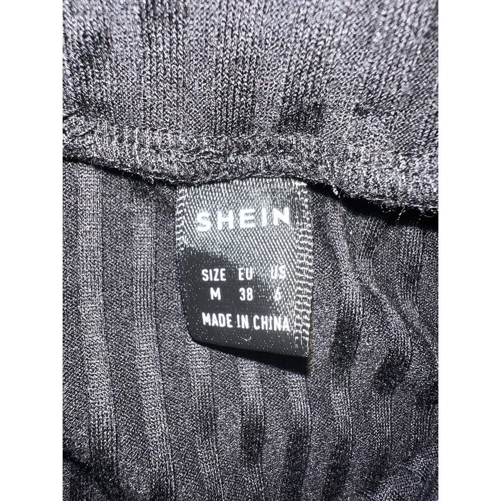 Shein Skirt Womens Medium Black Ribbed Knit Stretch Pull On Midi Pencil - Picture 3 of 6